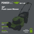 48V (24V x 2) 20" Cordless Battery Push Mower: (2) 4.0 Ah USB Batteries and Dual-Port Rapid Charger, LM2002