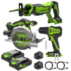 24V Cordless 280 in-lbs Drill/Driver Power Tool 3PC Combo Kit w/ 6-1/2" Circular Saw & 1-1/4" Reciprocating Saw : (2) 2.0Ah USB-C Battery, (2) 30W USB-C Charger, (2) 3' 100W USB-C Cable