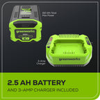 60V 16" 1.5kW Cordless Battery Chainsaw: 2.5 Ah Battery and 3A Charger