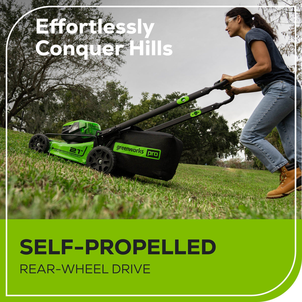 RENEWED 80V 21" Cordless Battery 4-in-1 Self-Propelled Lawn Mower: (1) 4.0 Ah, (1) 2.0 Ah Battery and Rapid Charger, LM2118S