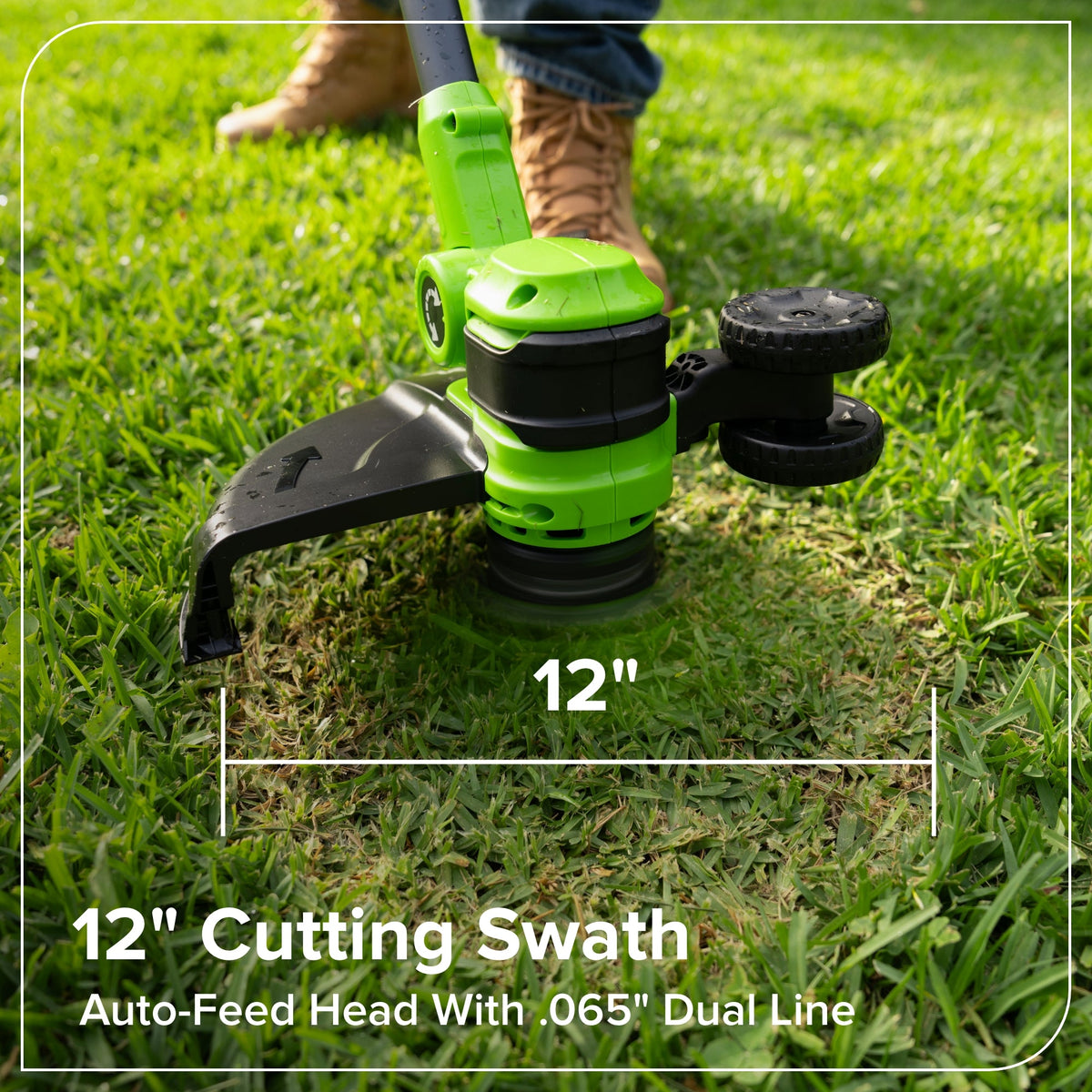 24V 12" Brushless Cordless Battery String Trimmer / Edger: (1) 3.0 Ah USB-C Battery, (1) 65W USB-C Charger, (1) 100W 3' Cable, (1) Plastic Blade Head, (10) Plastic Blades