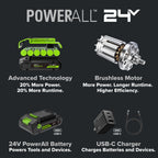 24V PowerAll Pro 850 in-lb 1/2" Hammer Drill, with 2.0 Ah USB-C Battery, 30W Charger, Belt Clip, and Auxiliary Handle