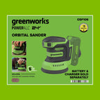 24V PowerAll Orbital Sander, Tool Only, with (3) Pieces of 80 Grit Sanding Paper