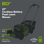 60V 21" Cordless Battery Push Lawn Mower w/ 5.0Ah Battery & Charger, LM2116