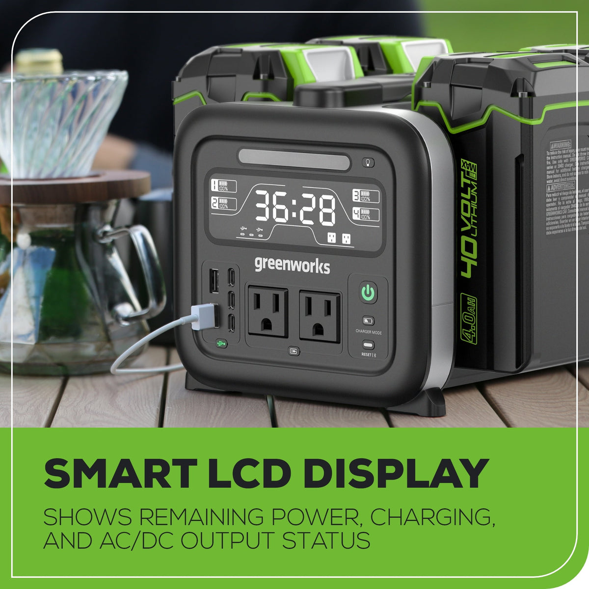 40V 500W 4-Slot Inverter Portable Power Station, (4) 4.0 Ah Batteries and Built-In Charger