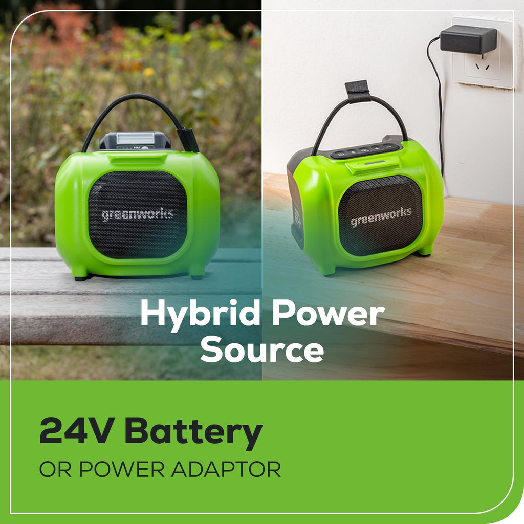 24V Cordless Battery Mini Bluetooth Speaker: 2.0 Ah Battery and Charger