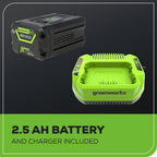 60V Cordless Battery 300 Watt Power Inverter: 2.5 Ah Battery and Charger