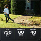 RENEWED 80V 730 CFM Cordless Battery Leaf Blower: 2.5 Ah Battery and Rapid Charger