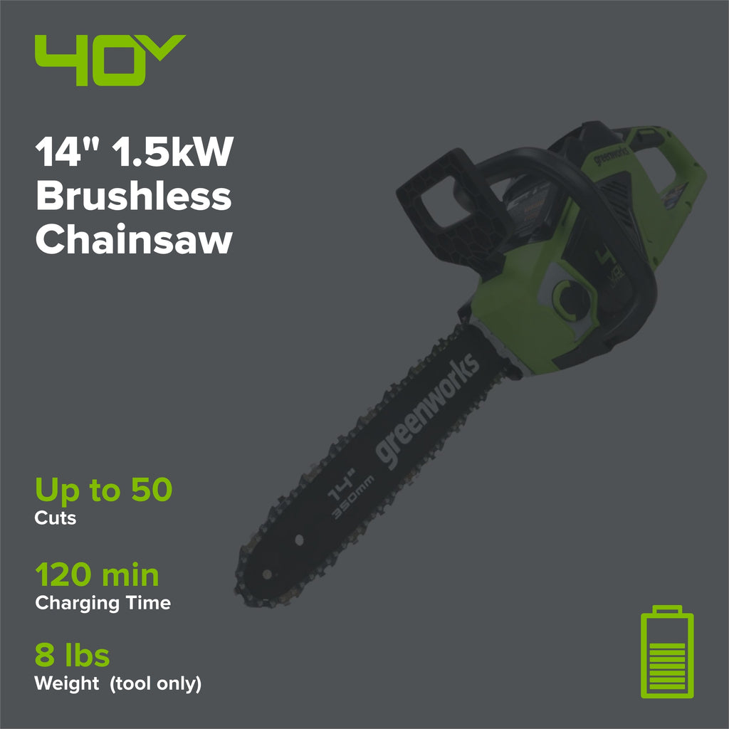 40V 14" 1.5kW Cordless BatteryBrushless Chainsaw (Tool Only)
