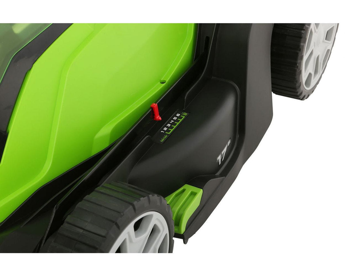 48V (24V x 2) 17" Cordless Battery Push Lawn Mower w/ Two (2) 4.0Ah USB Batteries & Dual Port Charger, LM1712