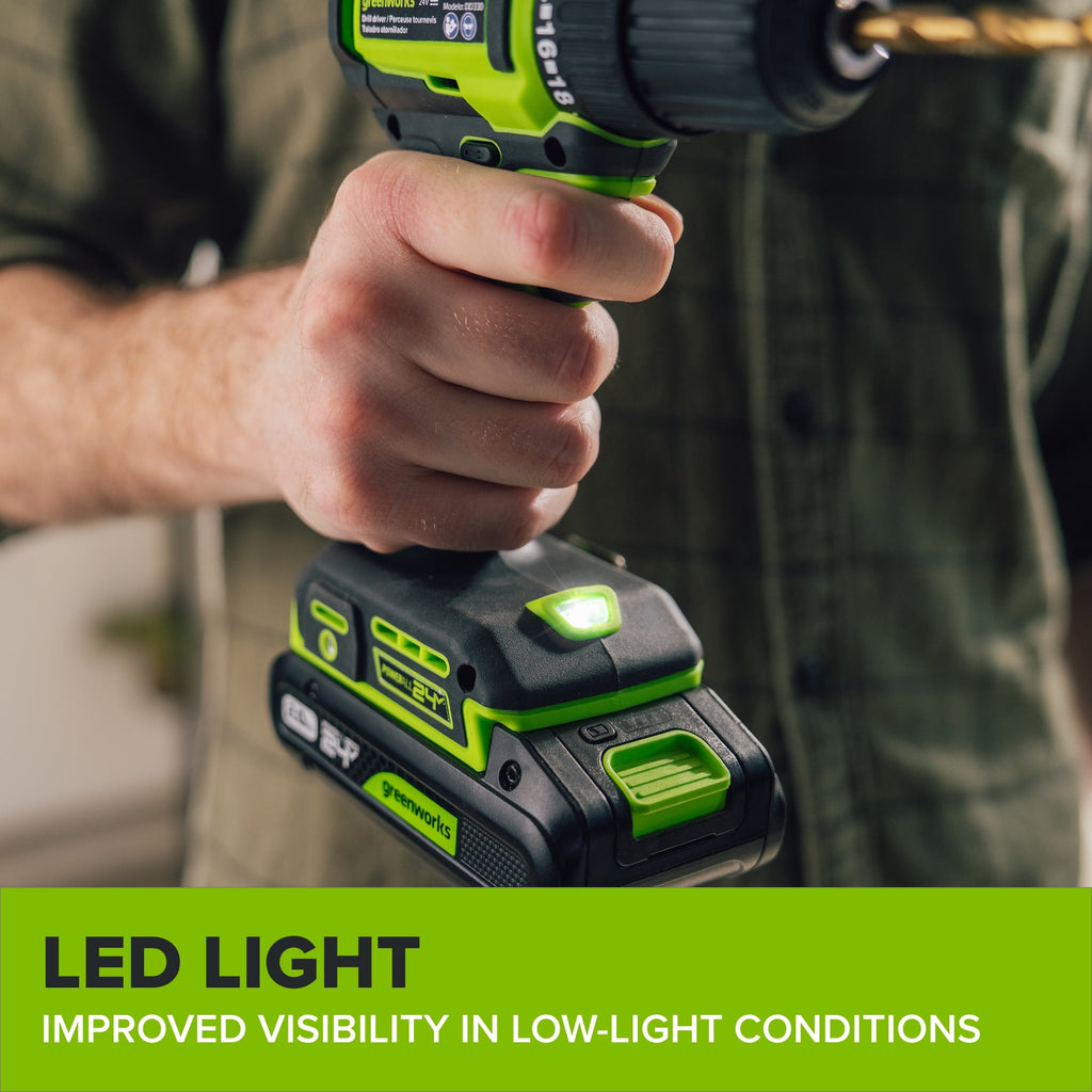 24V Cordless 280 in-lbs Drill/Driver 4PC Power Tool Combo Kit: (2) 2.0 Ah USB-C Batteries, (1) 30W USB-C Charger, (1) 3' 100W USB-C Cable and 34-Piece Accessory Sets