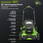 80V 22" Cordless Battery Dual Blade Self-Propelled Lawn Mower: (2) 4.0 Ah Batteries and Rapid Charger, LM2208S
