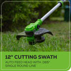 24V 12" Cordless Battery String Trimmer / Edger: (1) 2.0 Ah USB Battery, (1) 2A Charger