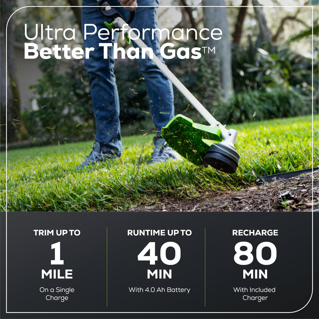 60V 16" Brushless Cordless Battery String Trimmer (Attachment Capable): (1) 4.0 Ah Battery, (1) 3A Charger, (1) Shoulder Strap